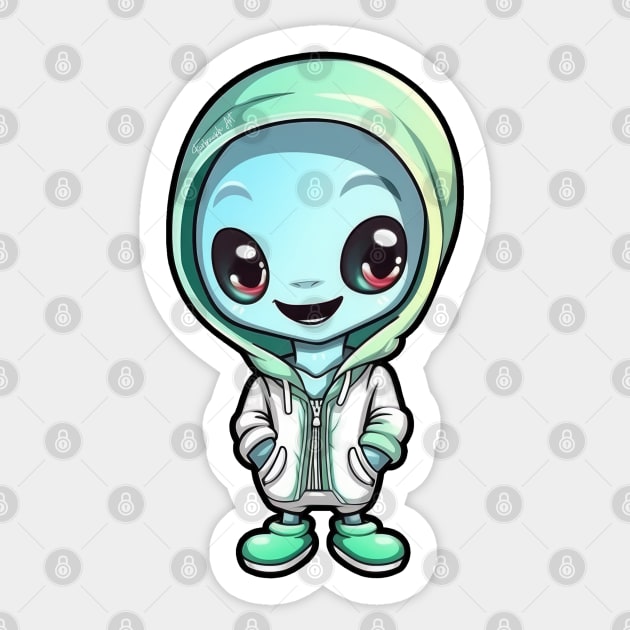 Cool Alien with a Hooded Pullover design #9 Sticker by Farbrausch Art